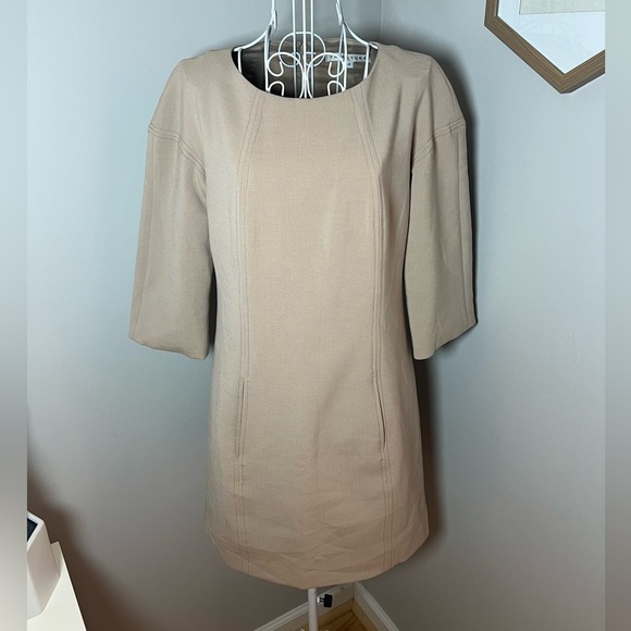 TRINA TURK Corrin Double Weave Dress Ponte Knit Shift Taupe Sheath Sz 4 #157313 - Picture 1 of 4